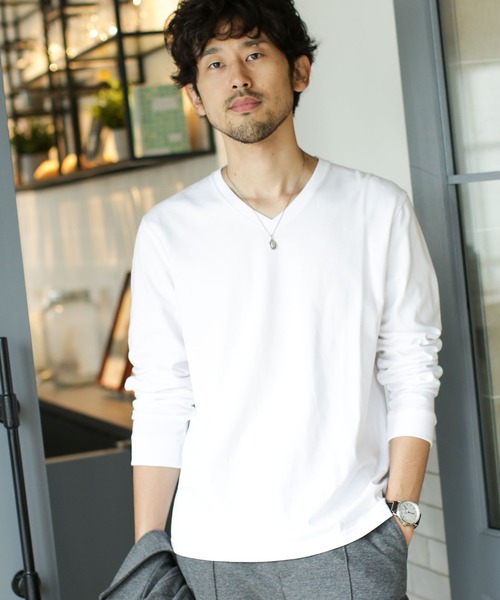 セール】超長綿リラックスフィットVネックTシャツL/S（Tシャツ