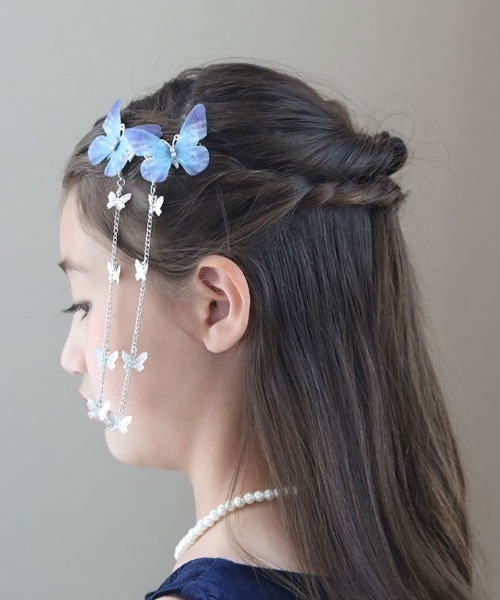 セール】蝶揺れるチェーン付きちょうちょヘアクリップ2個セット