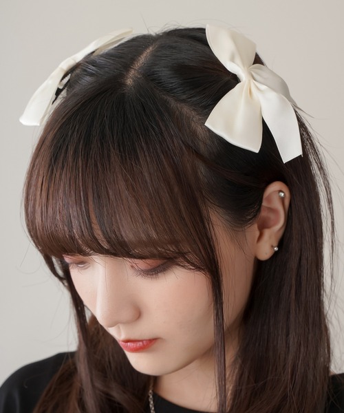 レディース ヘアクリップ 「2個セット」リボンミニヘアクリップ
