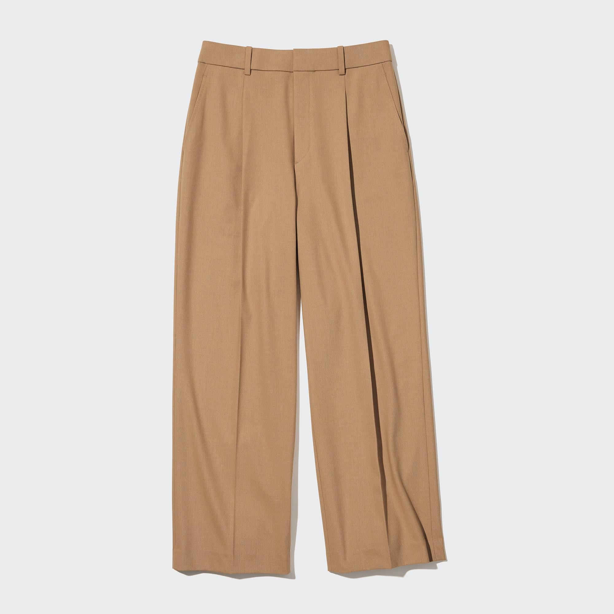 新品 ユニクロ タックワイドパンツ ワンタック ベージュ - チノパン