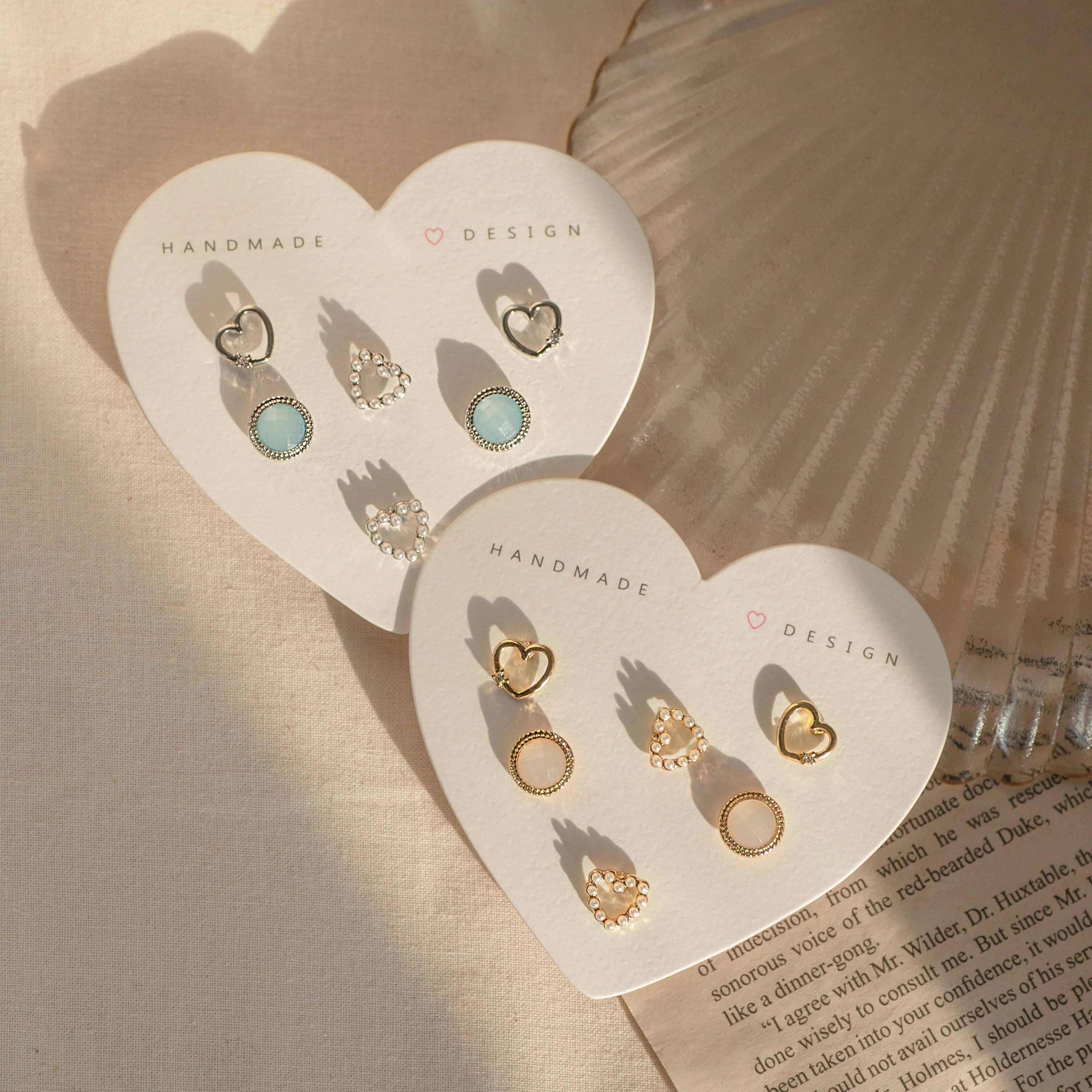 即納】Pearl Heart ピアス [8個セット] 韓国アクセサリー、軟骨ピアス
