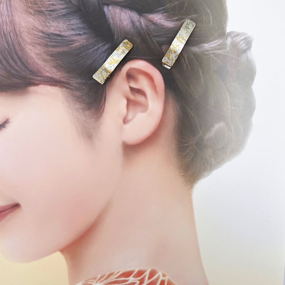 【ヘアクリップミニ2個セット/金彩】ライトゴールド/着物/髪飾り/ヘアアレンジ/ショートヘア/お洒落/シンプル/小さい/軽い | 京都aturae( あつらえ )伝統工芸を用いたギフトブランド