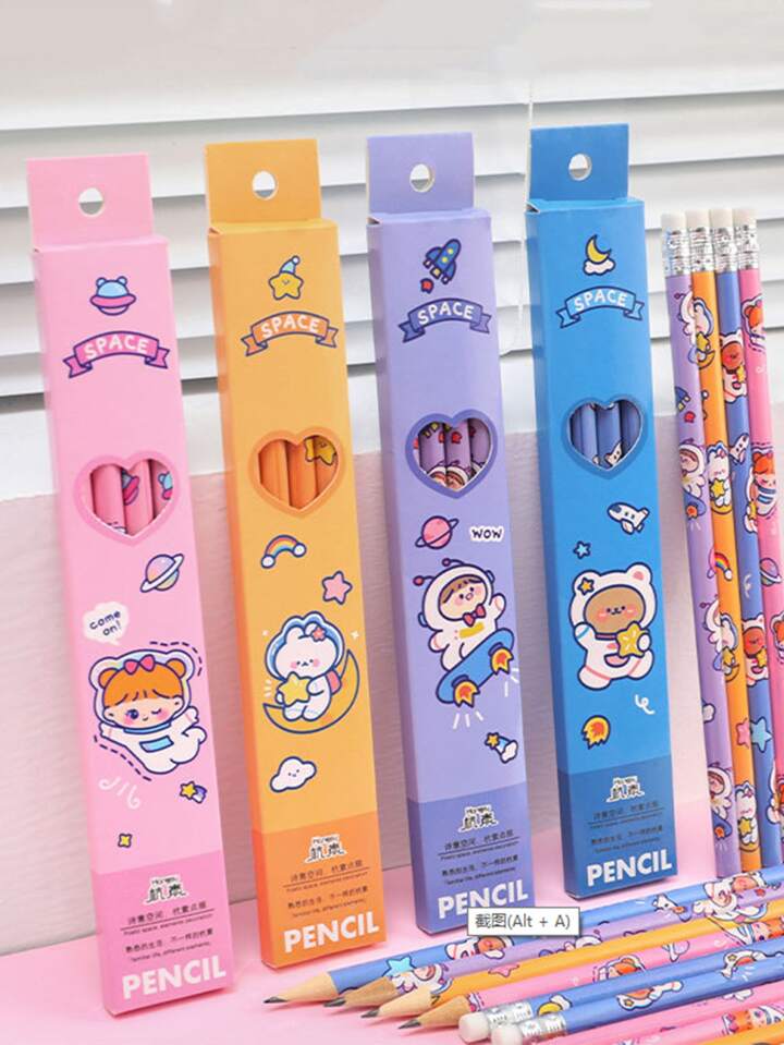 4本セット アストロノートデザイン 鉛筆&消しゴム セット 付き 子供