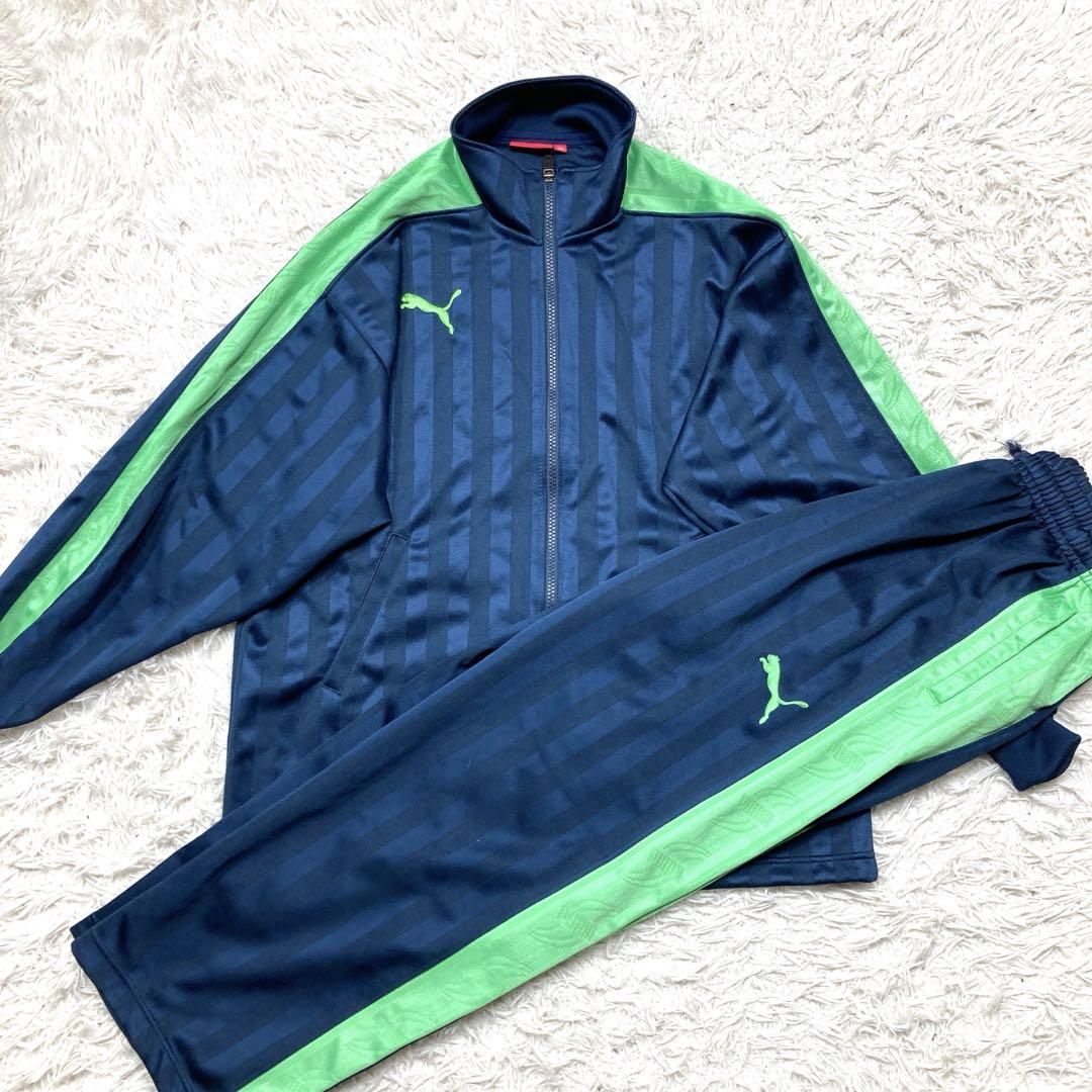 極美品 プーマ ジャージ セットアップ デカロゴ 紺×緑 Sサイズ ユニ