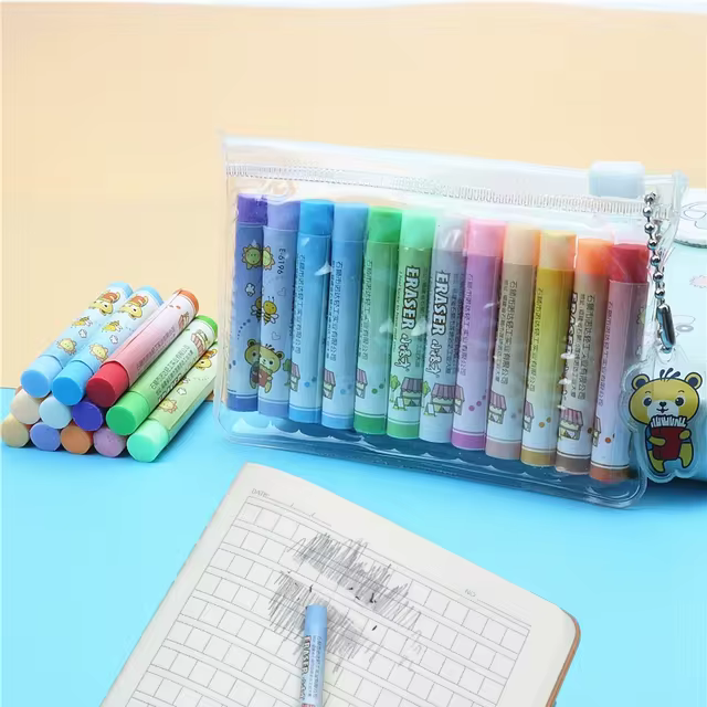 Pvc消しゴムセット,12個セット,学生用鉛筆包装,消しゴムワイプ,学校の子供向けの学習ギフト